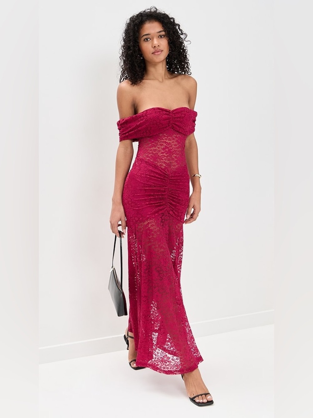 Runaway the Label Off-Shoulder Lace Maxi Dress in Berry - Picture 2 of 10